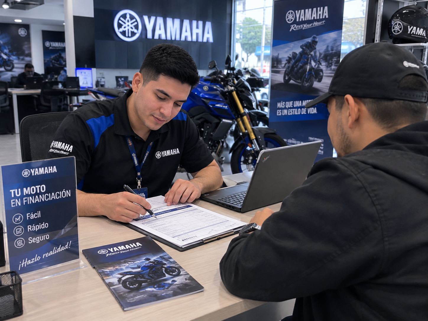 Asesor Yamaha ayudando con financiación